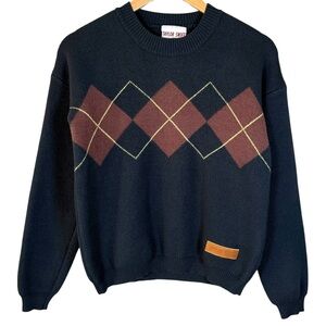 Taylor Swift Navy Crewneck Sweater with Red Argyle and Yellow Accents
